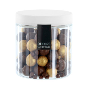 Pot de décorations perles chocolat au lait et doré 100 gr - Pot de décorations perles chocolat au lait et doré 100 gr -