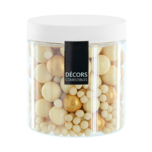 Pot de décorations perles chocolat blanc et doré 100 gr - Al Pot de décorations perles chocolat blanc et doré 100 gr - Al