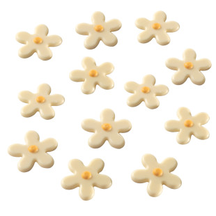 Décor en chocolat : 12 fleurs blanches 3.8 cm - Alice Délice Décor en chocolat : 12 fleurs blanches 3.8 cm - Alice Délice