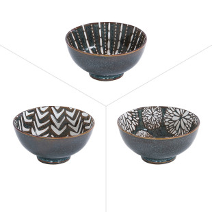 Coupelle 3 décors assortis Penja Brun 9,5cm en porcelaine - 