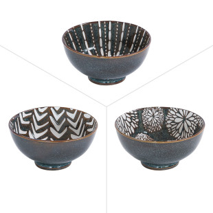 Coupelle 3 décors assortis Penja Brun 11.5cm en porcelaine -