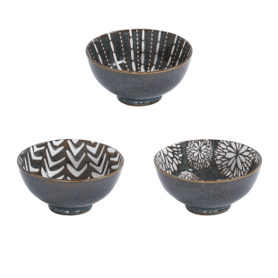 Lot de 6 coupelles 3 décors assortis Penja Brun 9,5cm en por Lot de 6 coupelles 3 décors assortis Penja Brun 9,5cm en por