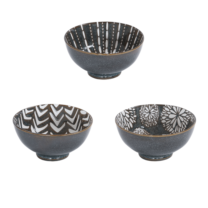 Lot de 6 coupelles 3 décors assortis Penja Brun 9,5cm en por