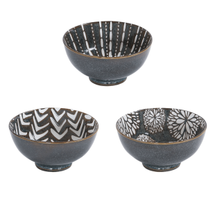 Lot de 6 coupelles 3 décors assortis Penja Brun 11.5cm en po Lot de 6 coupelles 3 décors assortis Penja Brun 11.5cm en po