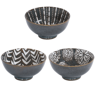 Lot de 6 bols décors assortis Penja Brun 15cm en porcelaine Lot de 6 bols décors assortis Penja Brun 15cm en porcelaine