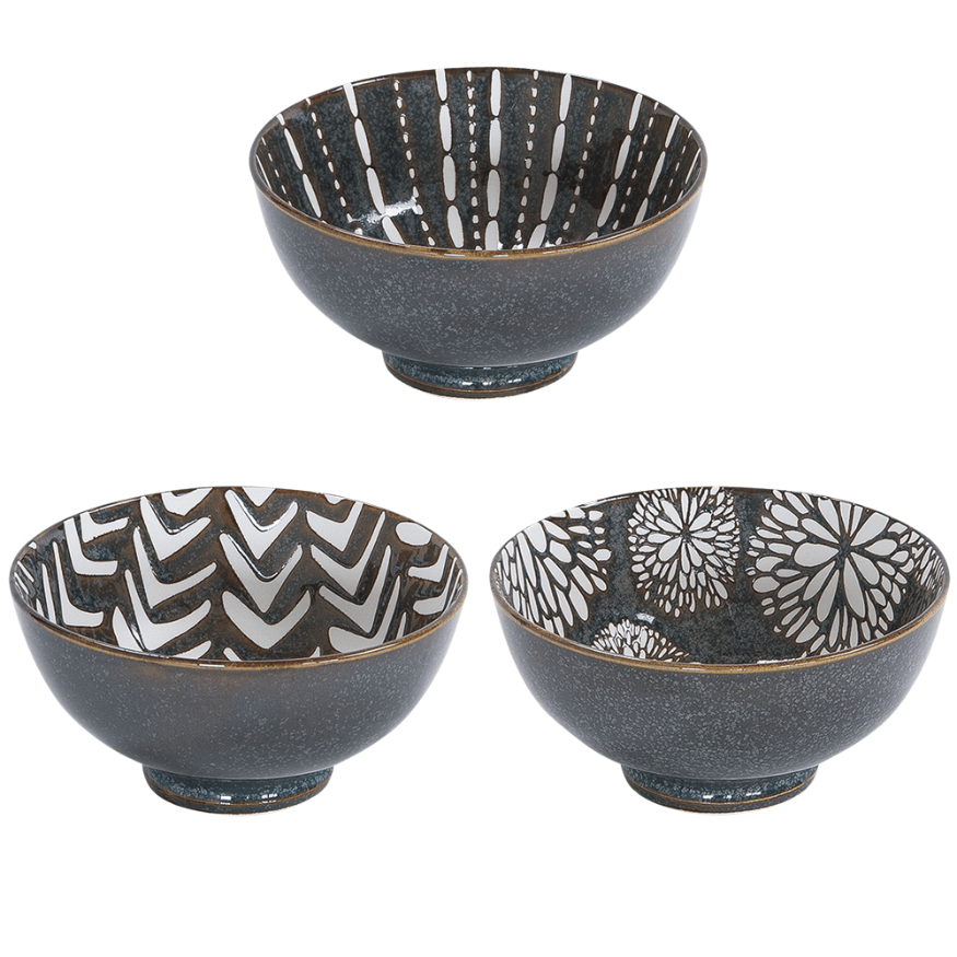 Lot de 6 bols décors assortis Penja Brun 15cm en porcelaine 