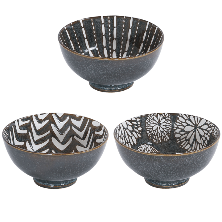 Lot de 6 bols décors assortis Penja Brun 15cm en porcelaine 