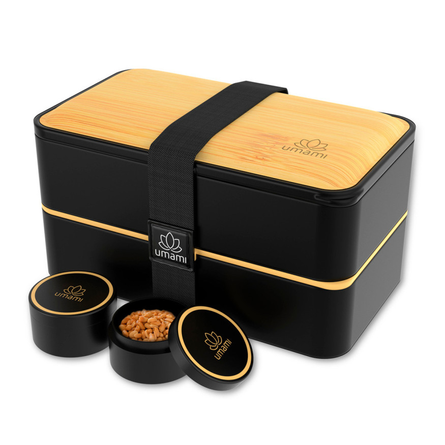 Bento encastrable avec 2 pots et couverts 1,5L noir bambou -