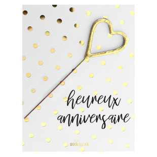 Mini bougie scintillante dorée coeur Heureux Anniversaire -