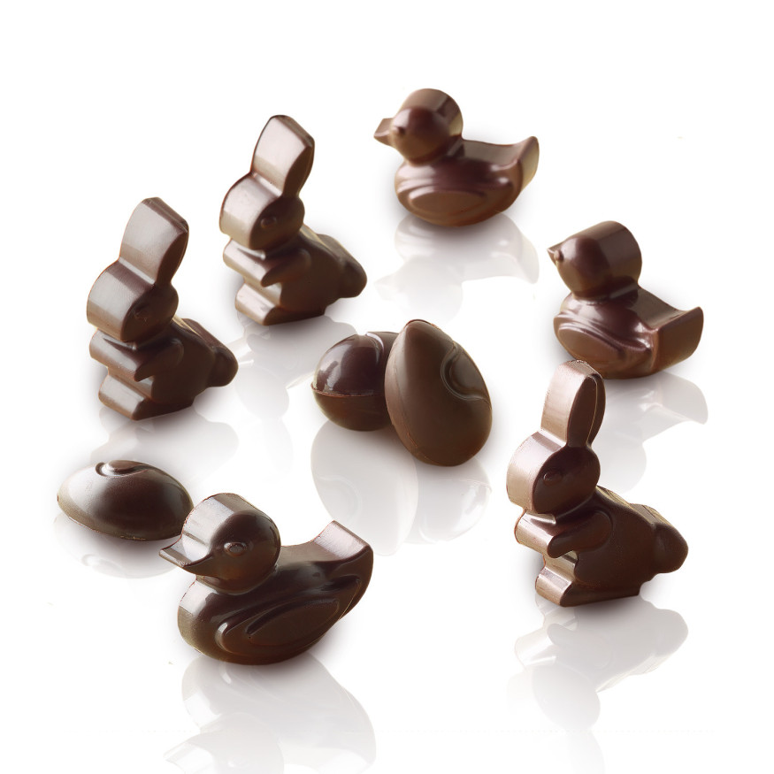 Moule en silicone chocolat de Pâques : 14 lapins et oeufs de