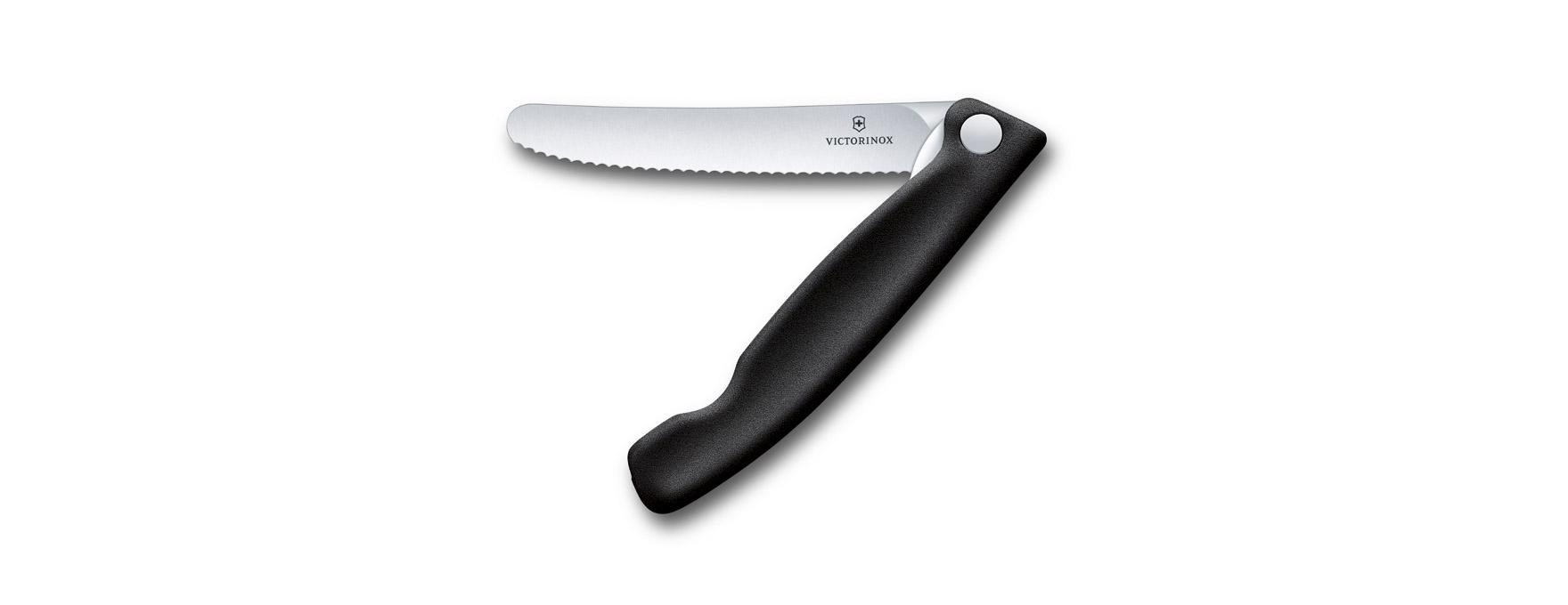 Couteau office pliant Swissclassic 11cm noir à dents - Victo