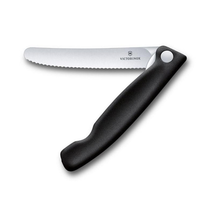 Couteau office pliant Swissclassic 11cm noir à dents - Victo