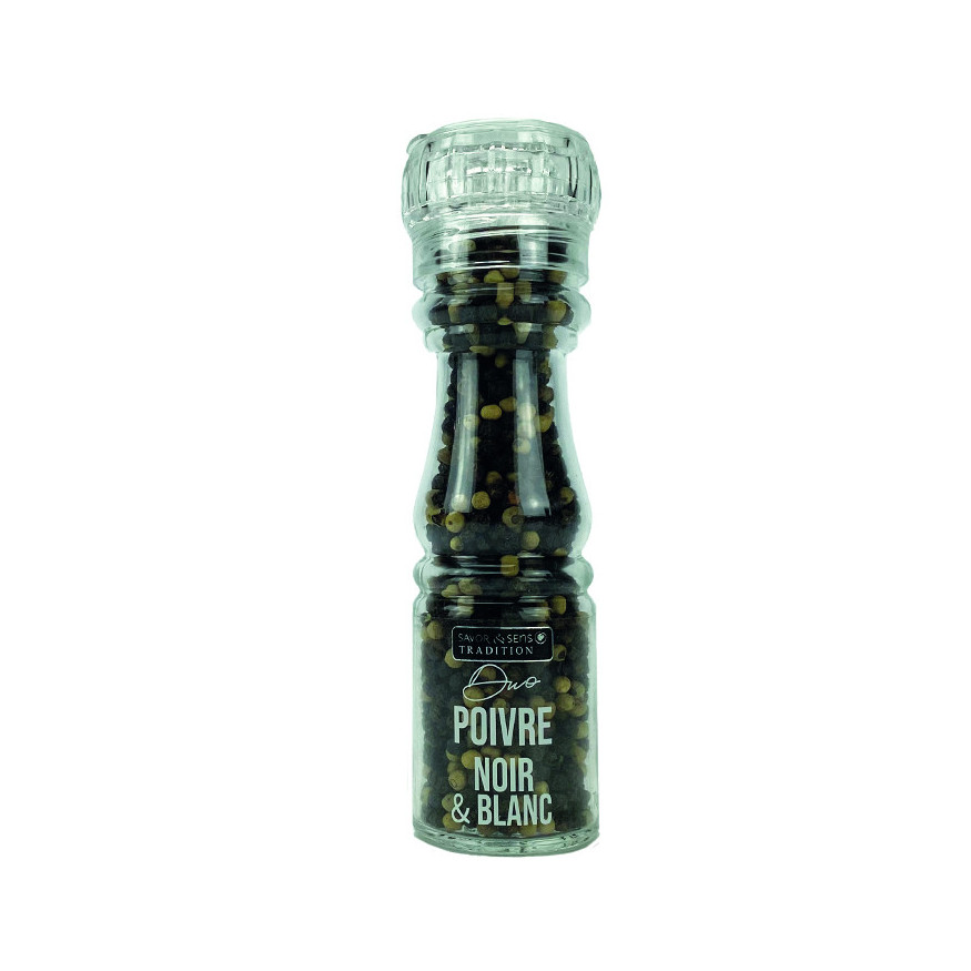 Moulin poivre duo noir et blanc 70g - Savor et sens