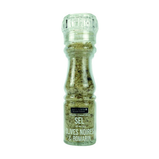 Moulin en verre sel olive noire et Romarin 145g - Savor et S
