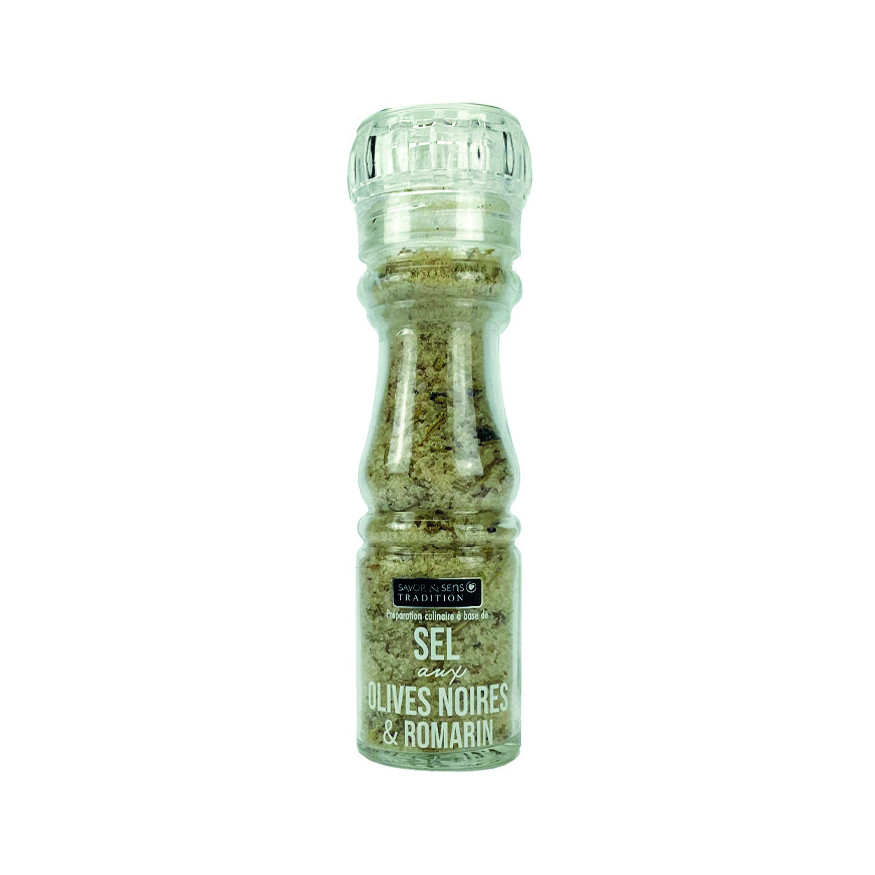 Moulin en verre sel olive noire et Romarin 145g - Savor et S