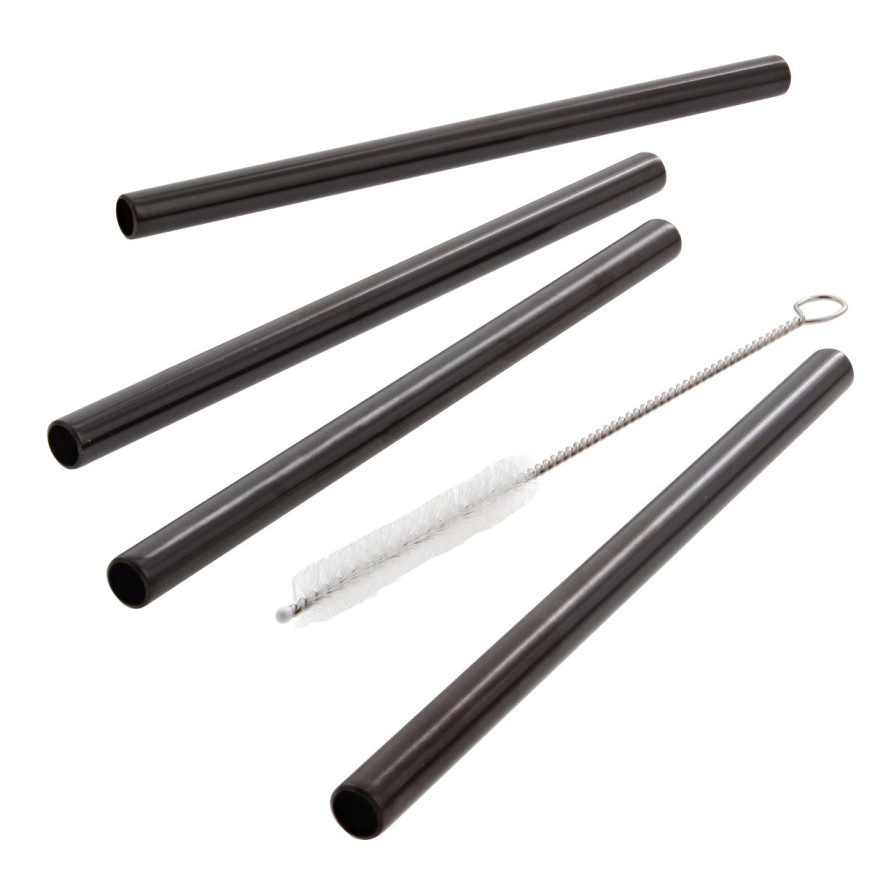 Set de 4 pailles courtes en inox noir avec brosse de nettoya