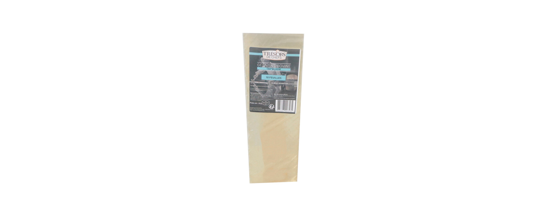 10 feuilles de gélatine bovine halal 150° bloom 33 gr - Trésors de Chefs