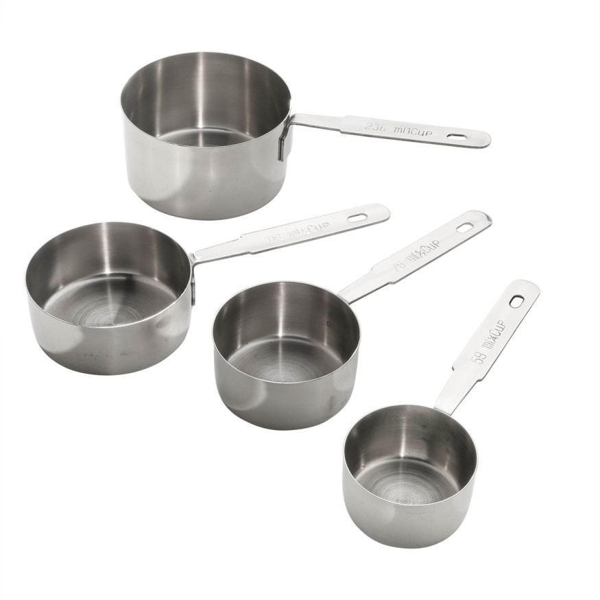 4 cuillères doseuses en inox : 59, 78, 118 et 236 ml et équi
