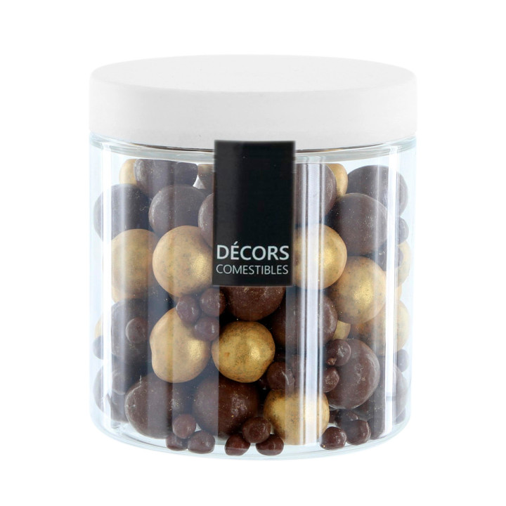 Pot de décorations perles chocolat au lait et doré 100 gr - 