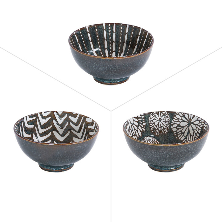 Coupelle 3 décors assortis Penja Brun 9,5cm en porcelaine - 