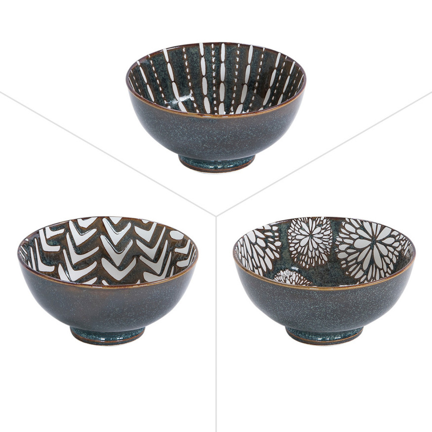 Coupelle 3 décors assortis Penja Brun 11.5cm en porcelaine -