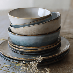 Lot 6 Assiettes plates 27,5 cm Boral en grès beige - Ogo liv