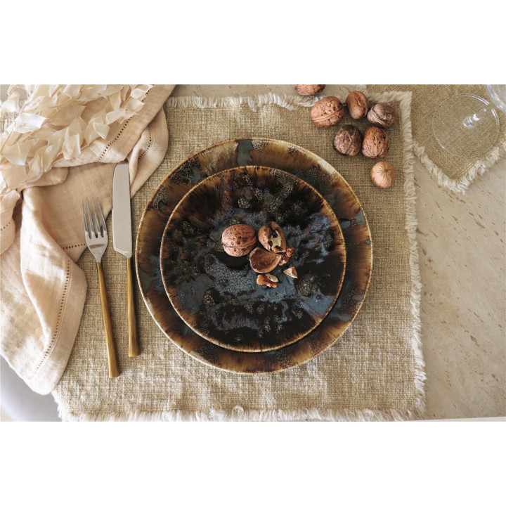Assiette dessert 20 cm en porcelaine marron Volcano - Novast