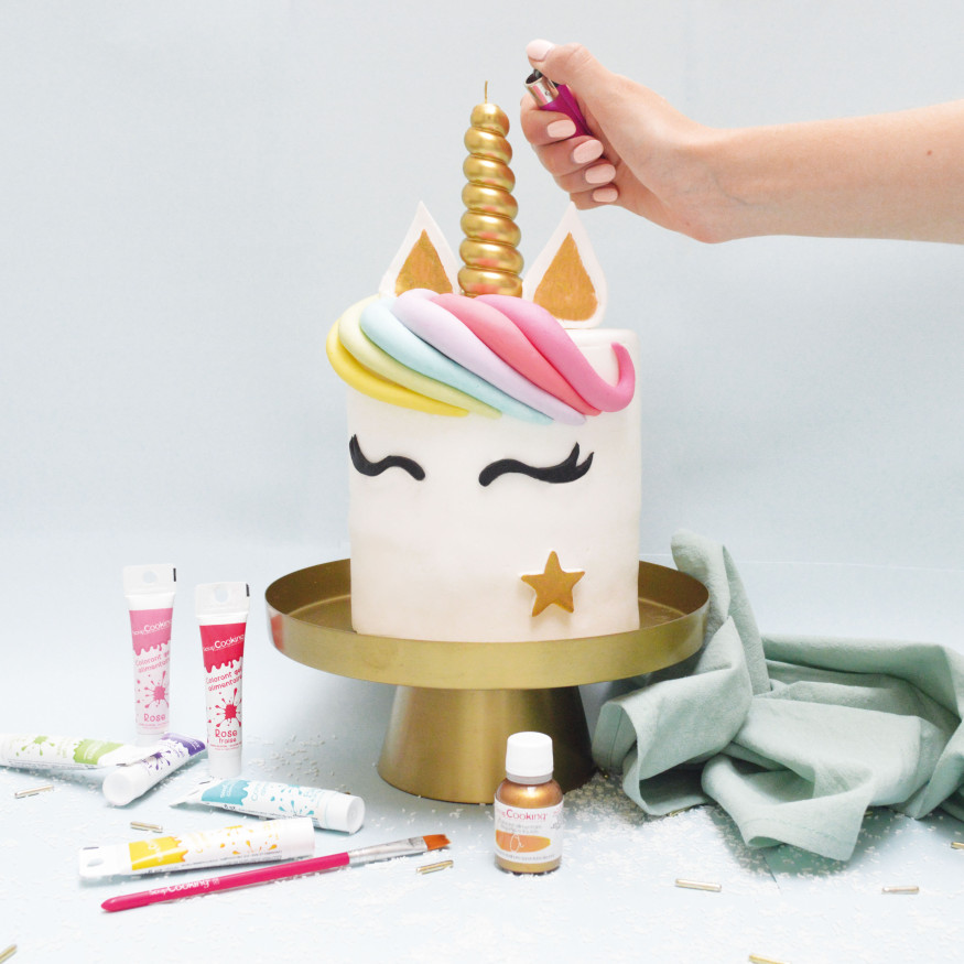 Bougie corne de licorne dorée XXL 17.5 x 3.8 cm - Scrapcooki