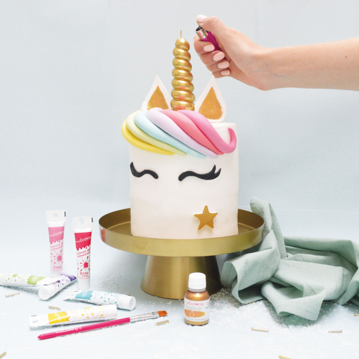Bougie corne de licorne dorée XXL 17.5 x 3.8 cm - Scrapcooki