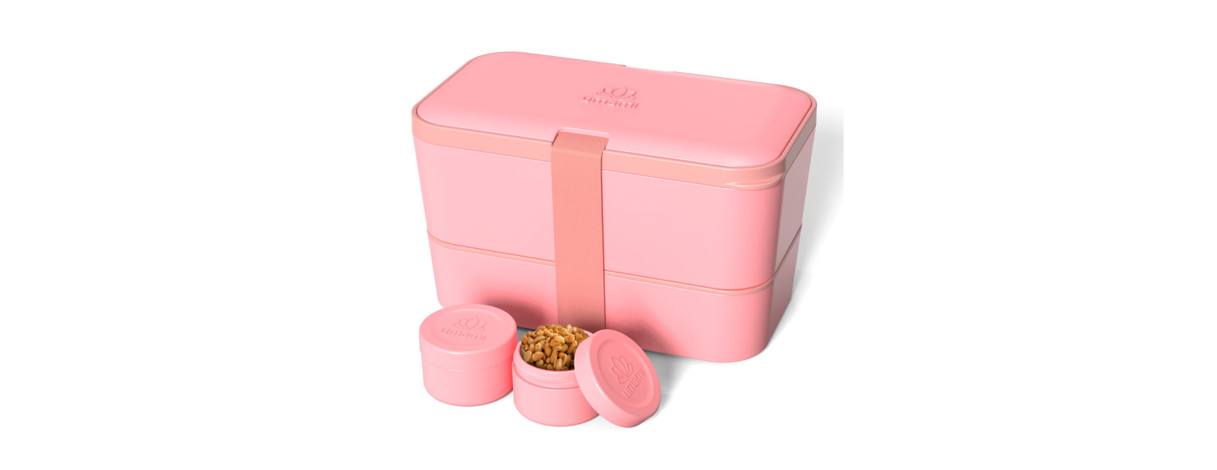 Bento encastrable avec 2 pots et couverts 1,5L rose - Umami