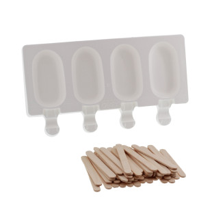 Moule 4 mini glaces esquimaux en silicone et 50 bâtonnets en
