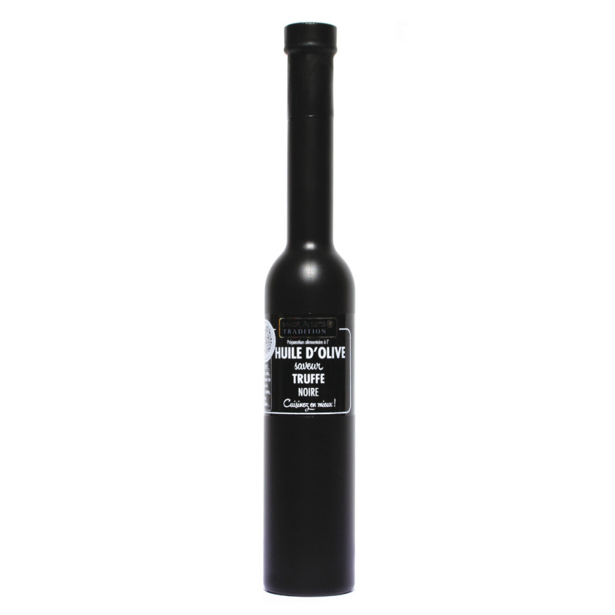Huile d´olive saveur truffe noire 20 cl sérigraphiée noire -