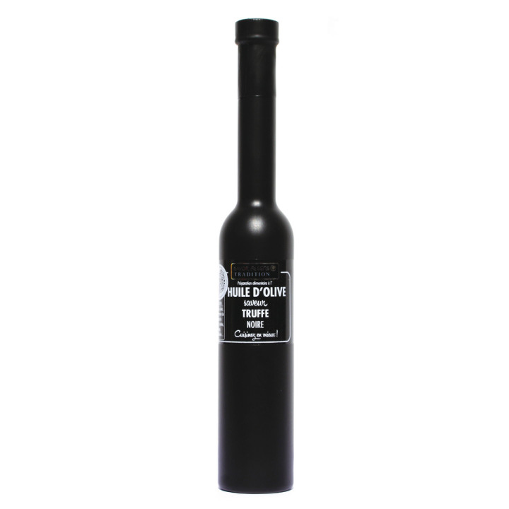 Huile d´olive saveur truffe noire 20 cl sérigraphiée noire -