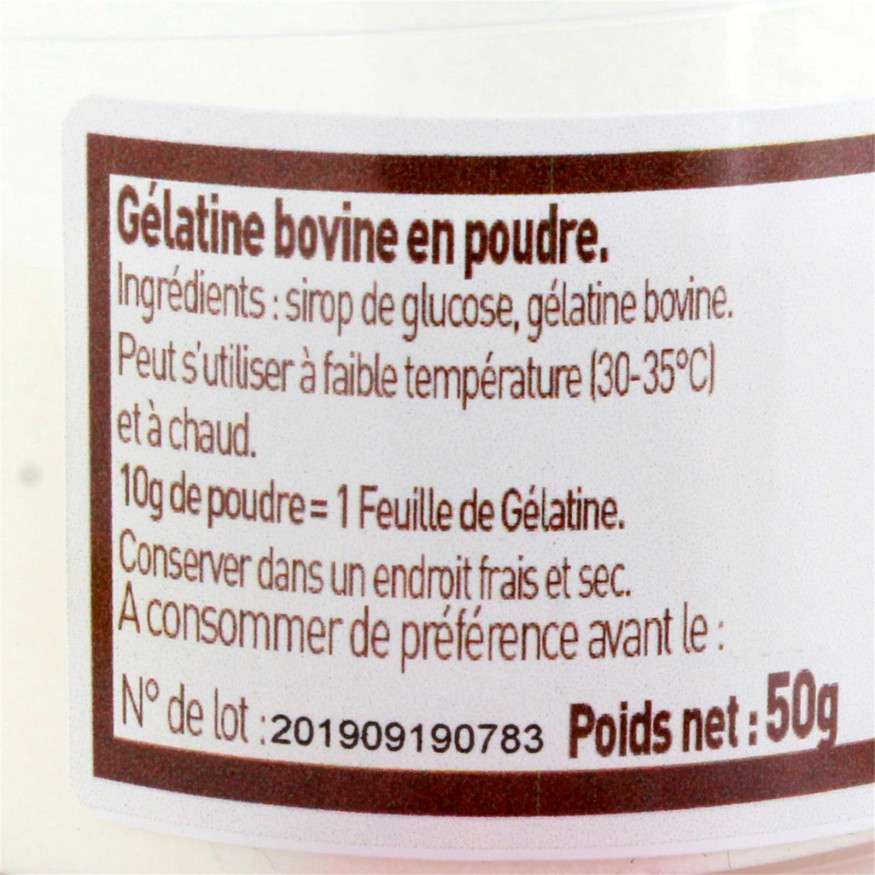 Gélatine bovine en poudre à froid 50 gr - Trésors de chefs