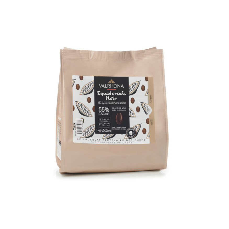 Chocolat noir à pâtisser Equatoriale Noir 55% 1 kg - Valrhon
