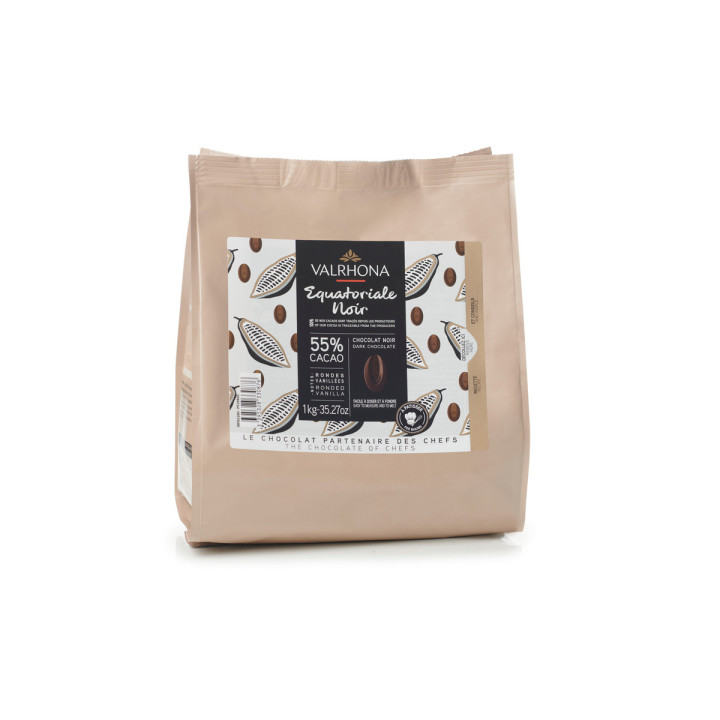 Chocolat noir à pâtisser Equatoriale Noir 55% 1 kg - Valrhon