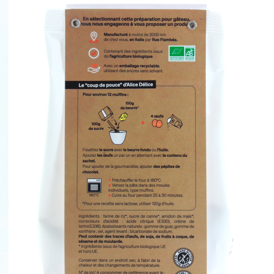 Préparation muffins nature bio sans gluten 250 gr - Alice Dé