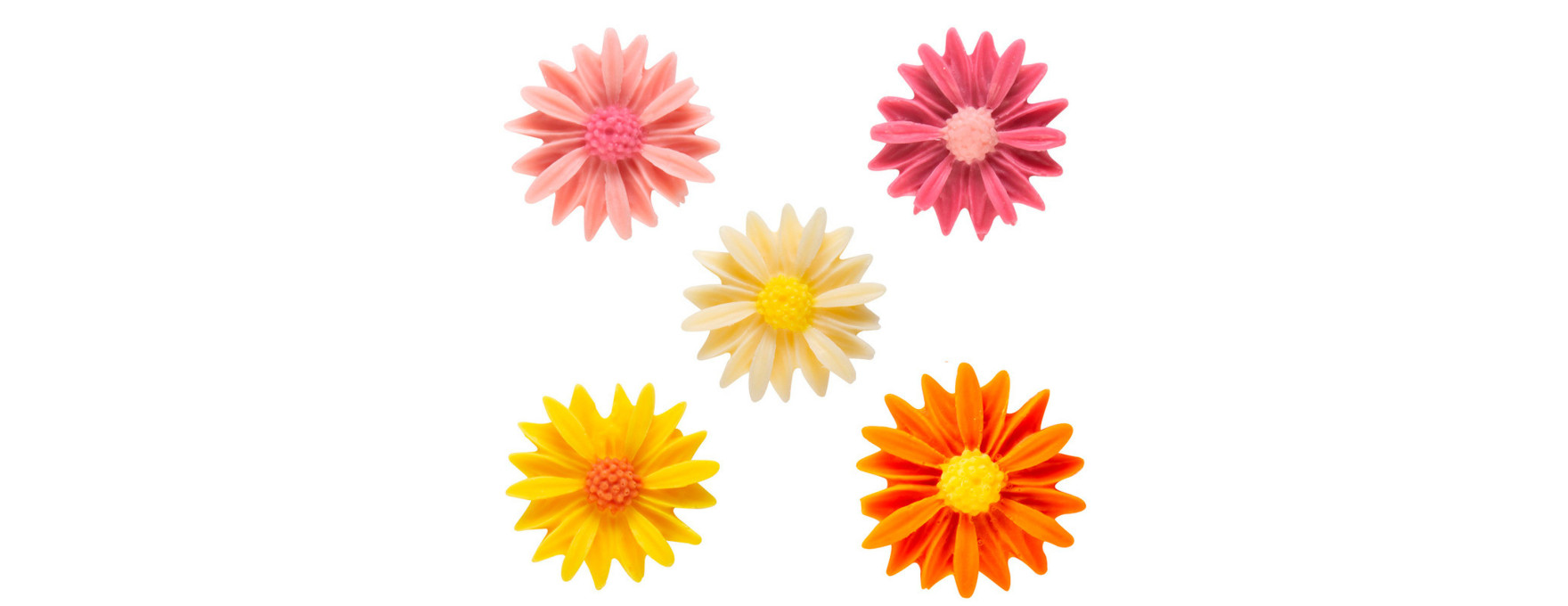 Décor en chocolat : 8 fleurs roses, jaunes et oranges 2,5 cm