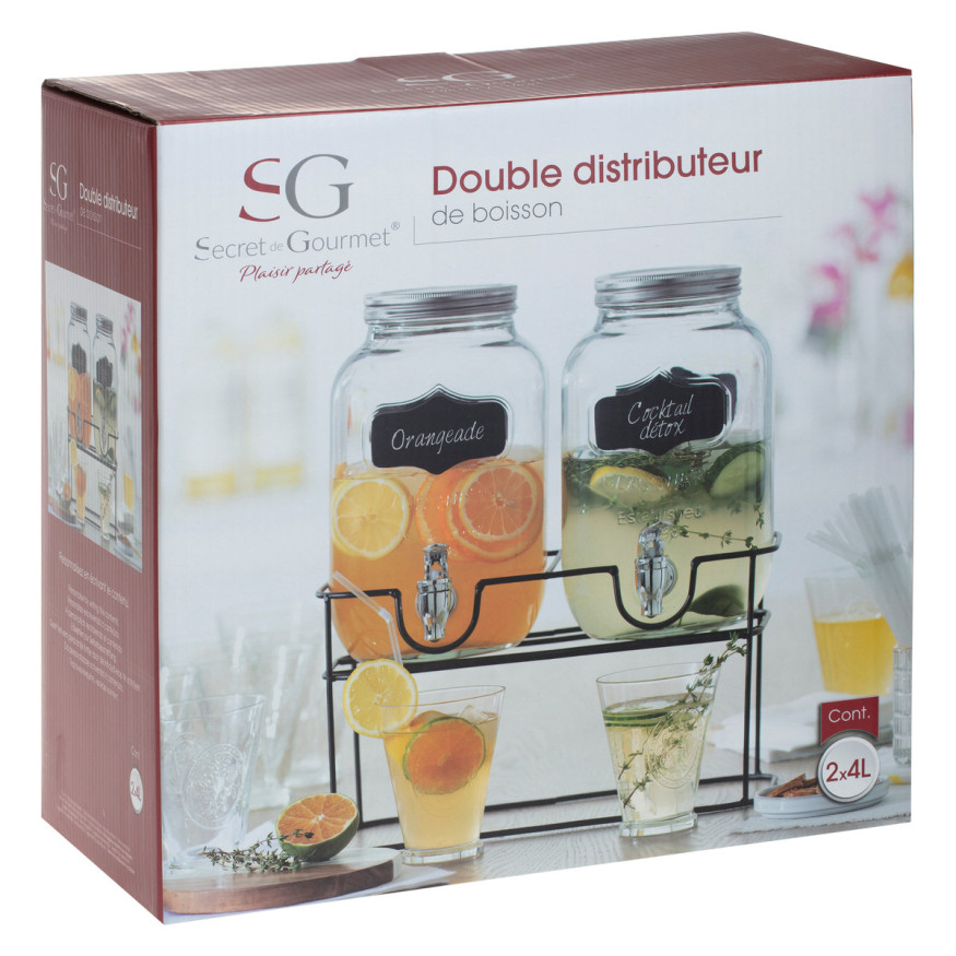 Double distributeur de boisson 2X4L avec support metal - Sec