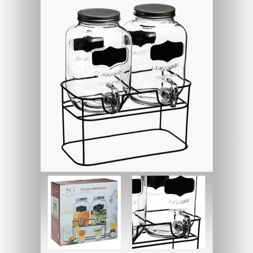 Double distributeur de boisson 2X4L avec support metal - Sec