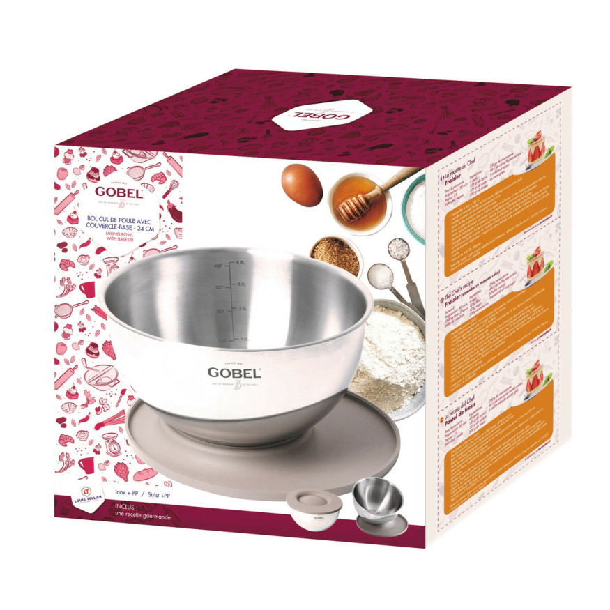 Cul de poule en inox avec base/couvercle taupe 24 cm - Gobel
