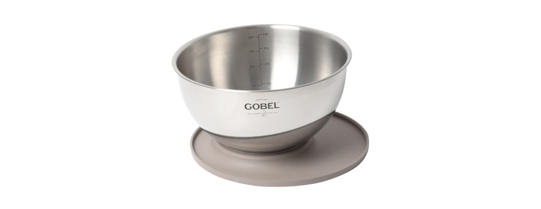 Cul de poule en inox avec base/couvercle taupe 24 cm - Gobel