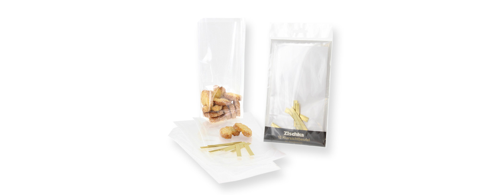 10 sachets confiseur transparent avec clips 11,5 x 19 cm - Z