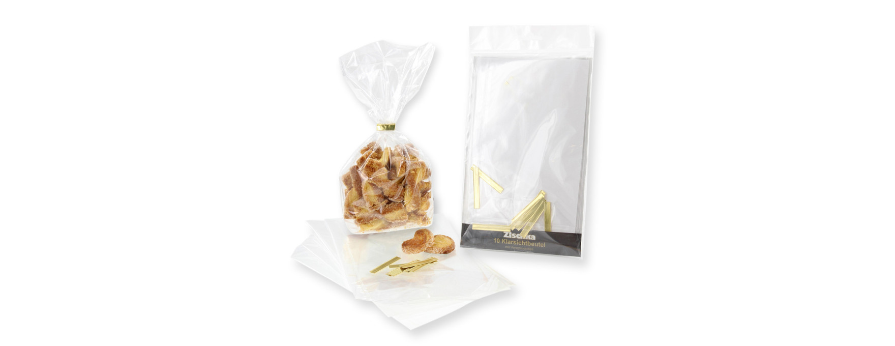10 sachets confiseur transparent avec clips 14,5 x 23,5 cm -