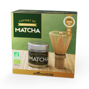 Coffret découverte thé matcha : boîte thé matcha 30 gr et fo Coffret découverte thé matcha : boîte thé matcha 30 gr et fo