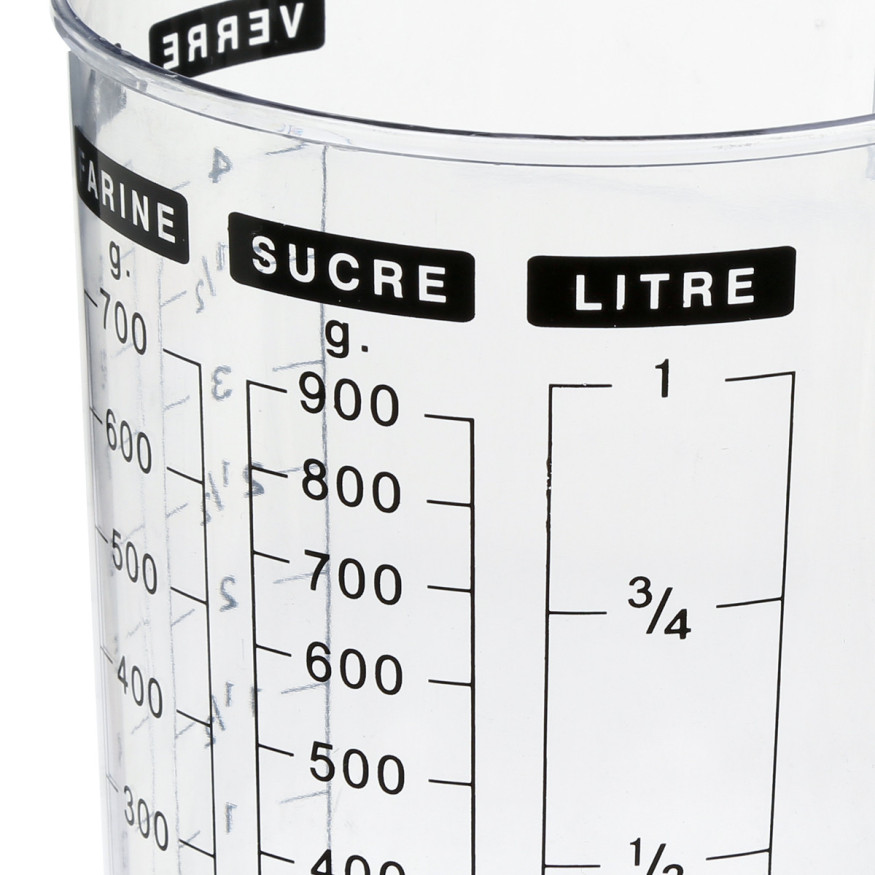 Verre doseur en plastique transparent double mesure 1 L - 5 