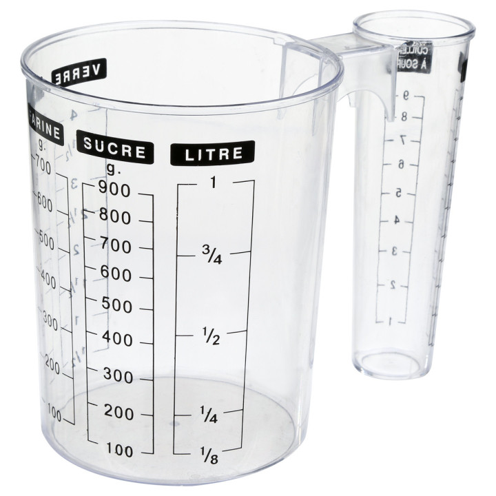 Verre doseur en plastique transparent double mesure 1 L - 5 