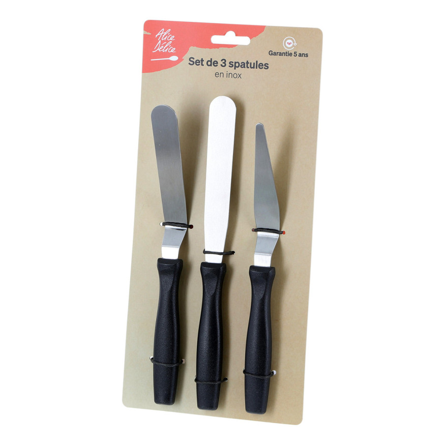 Set de 3 spatules en inox : droite, coudée et biseautée - Al