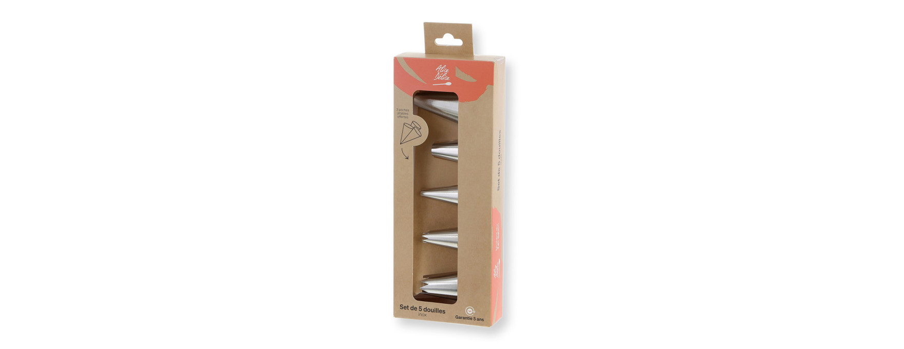 Set de 5 douilles classiques en inox avec 3 poches jetables