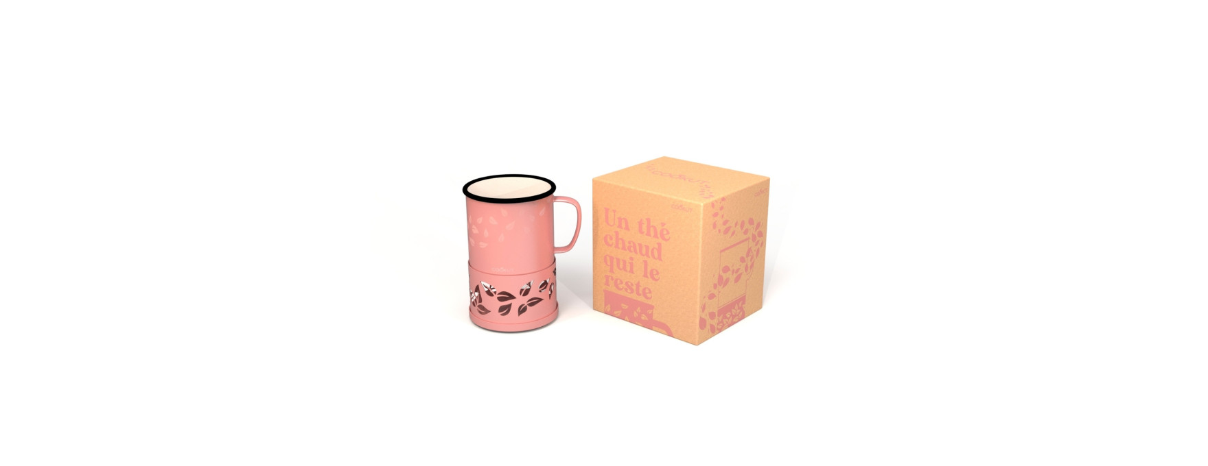 Set Sixtea : mug et chauffe mug à la bougie en acier rose